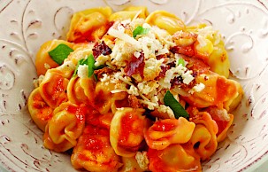Tortellini With Pancetta In Tomato Basil Cream Sauce with Chef John’s Tomato Basil Masterpiece